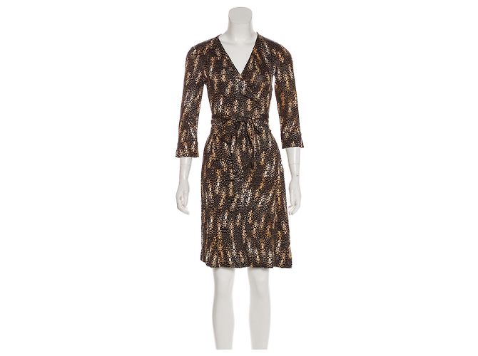 Diane Von Furstenberg Robe portefeuille en soie Julian DvF Marron Multicolore Caramel