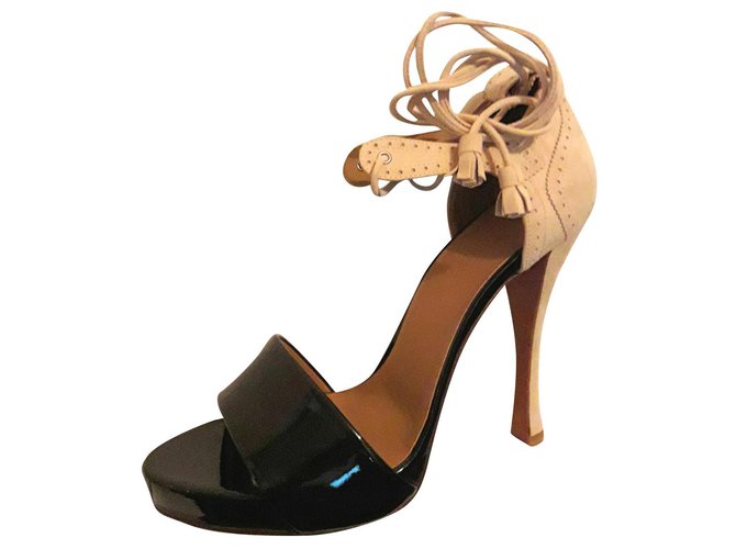 Hermès Sandals Black Beige Patent leather Nubuck  ref.111998