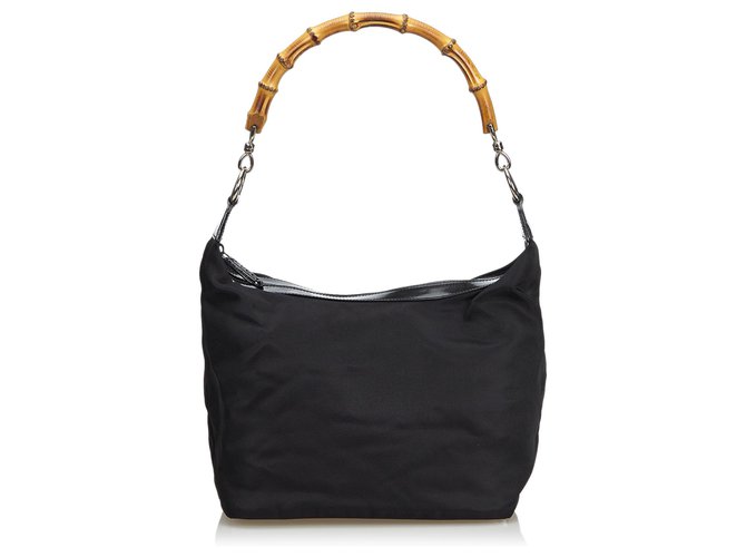 Gucci Bamboo Nylon Handbag Black Leather Patent leather Cloth  ref.112068