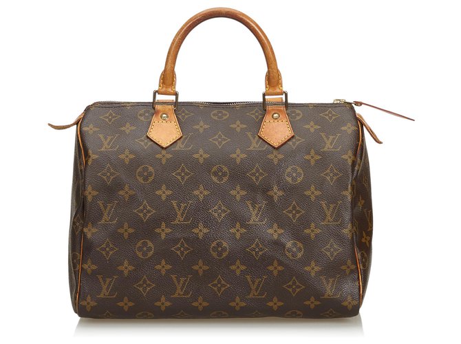 Louis Vuitton Monogram Speedy 30 Brown Leather Cloth  ref.112087