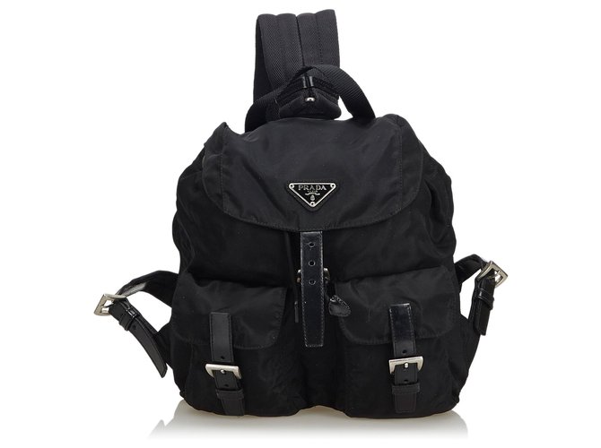 Prada Nylon Drawstring Backpack Black Leather Cloth  ref.112093