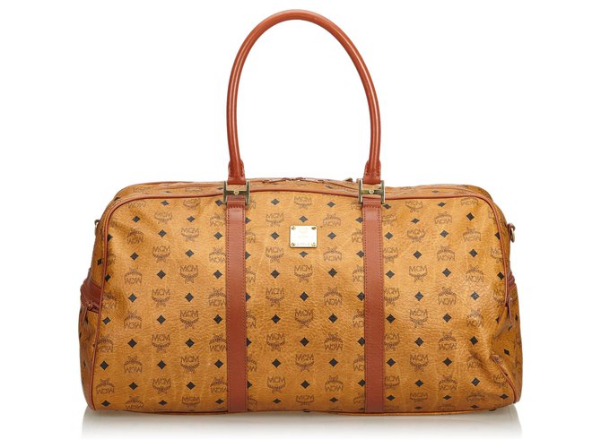 MCM Bolsa de Viagem em Couro Visetos Marrom  ref.112128