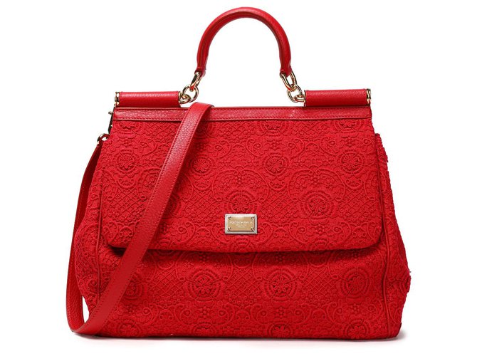 Dolce & Gabbana Sicile maxi sac Cuir Rouge  ref.112160
