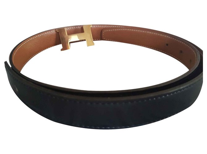 Hermès Boucle de ceinture H & Cuir de ceinture réversible Noir  ref.112178