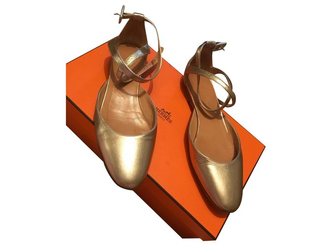 Hermès Ballerinas Golden Leder  ref.112801