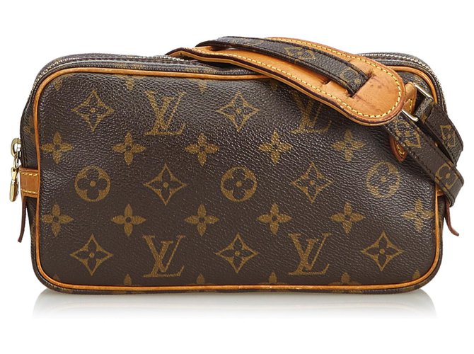 Louis Vuitton Monogram Marly Bandouliere Brown Leather Cloth  ref.112828