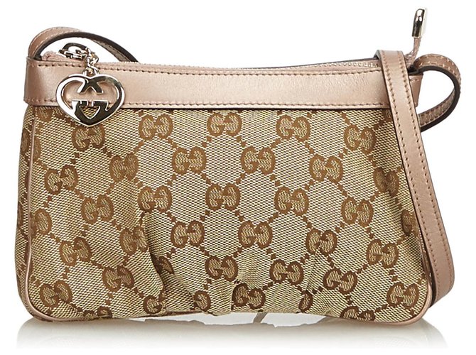Gucci GG Jacquard Crossbody Bag Brown Pink Beige Leather Cloth  ref.112829