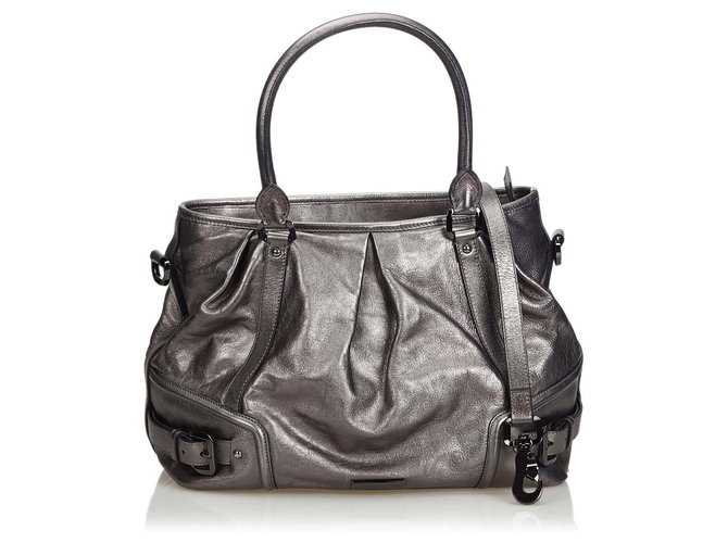 Burberry Leather Satchel Silvery  ref.112883