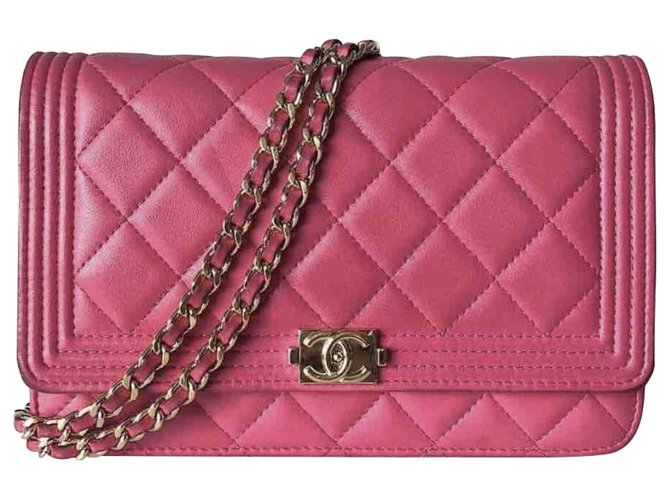 WOC Chanel boy Pink Leather  ref.112898