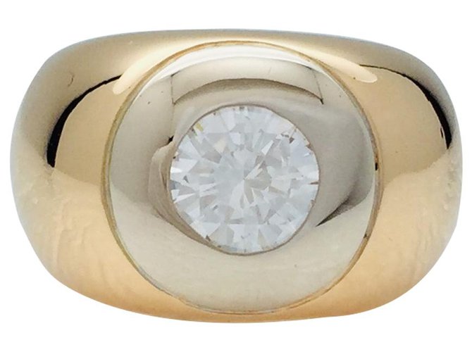 inconnue Two gold curved ring, diamond of 1,14 carat. White gold Yellow gold  ref.113073