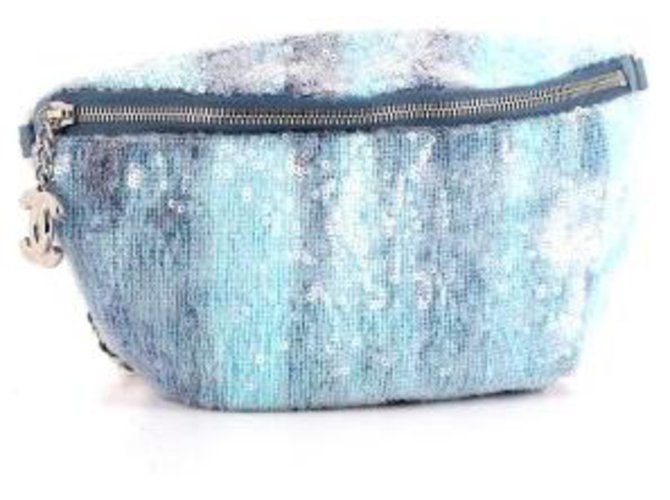 Bolso Chanel con lentejuelas Azul Lienzo  ref.113098