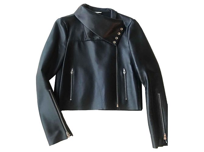 Céline Lederjacke Lammfell Schwarz