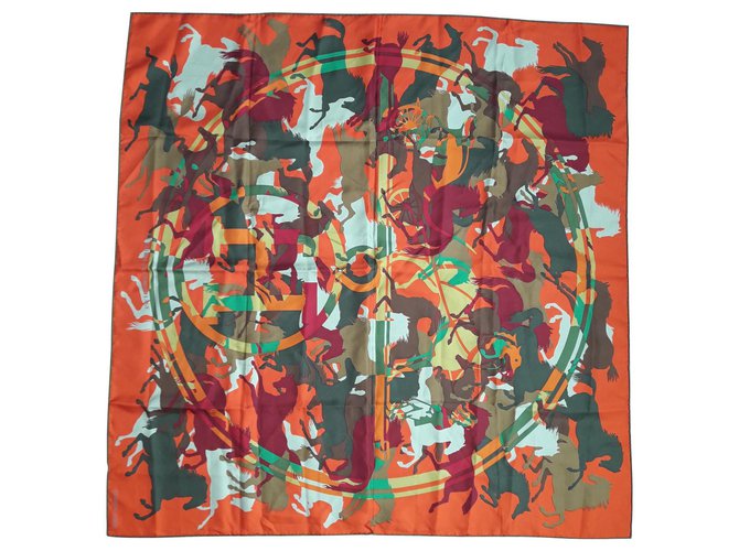 Hermès Ex-Libris en Camouflage Soie Orange  ref.113143