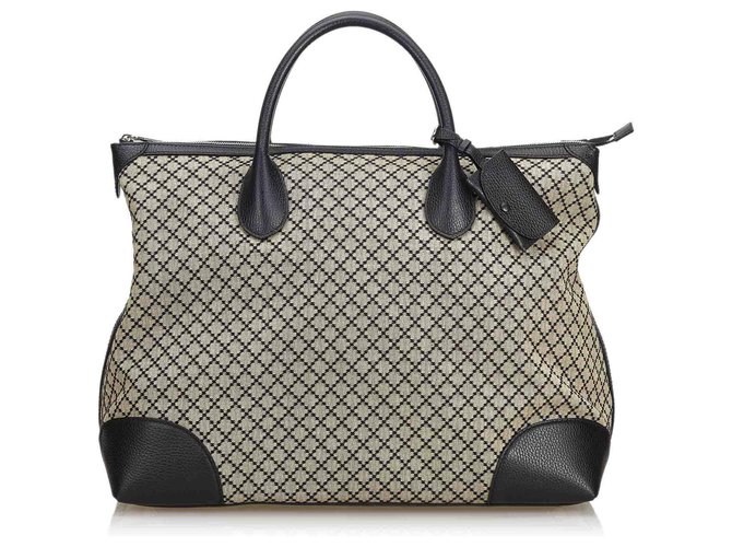 Gucci Diamante Jacquard Travel Bag Brown Black Leather Cloth  ref.113209
