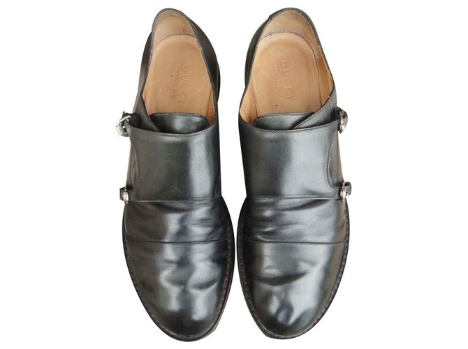 Mönch Schuhe Gucci Größe 43 1/2 Schwarz Leder  ref.113408