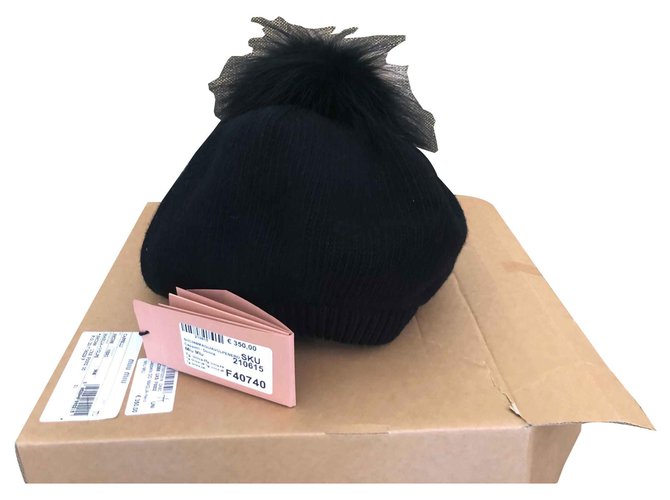 Miu Miu hat cappelli nero Black Pink Cashmere Wool Fur  ref.113437