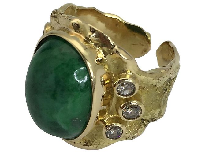 Roland Schad ring, giallo oro, diamanti di giada e brown.