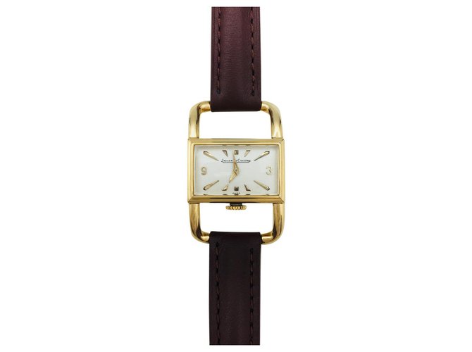 Jaeger Lecoultre Watch, model "Etrier" in yellow gold on leather strap.  ref.113476