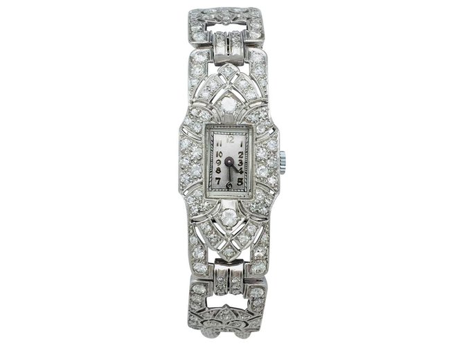 inconnue White gold Art Deco watch, platinum and diamonds.  ref.113496