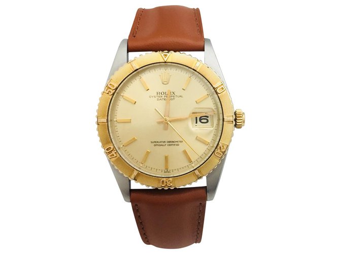 Rolex "Turn o Graph" relógio de aço, ouro amarelo e couro.  ref.113498