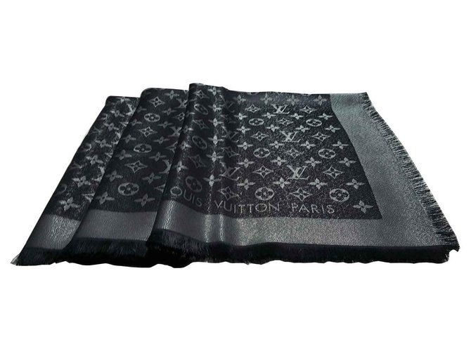 Louis Vuitton Monogram Scarf Black Silk  ref.113631