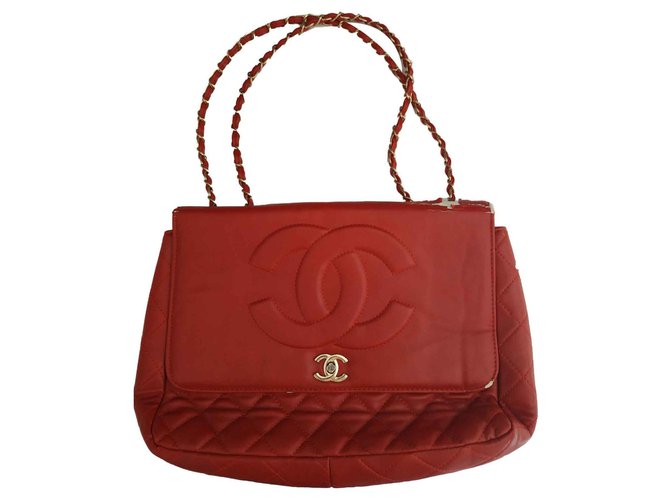 Chanel, lined SIDED CHANEL BAG JUMBO RED LIMITED EDITION Leather  ref.113673