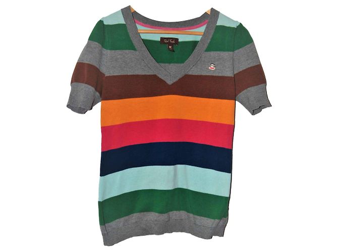 Autre Marque Paul Franck Baumwollpullover V-Ausschnitt kurze Ärmel rosa blau grau Pink
