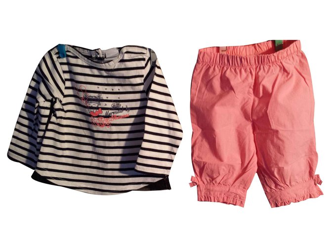 3pommes Mädchen T-Shirt und Bermuda Set 6 Monate alt. markiert 3 Äpfel Baumwolle  ref.113756
