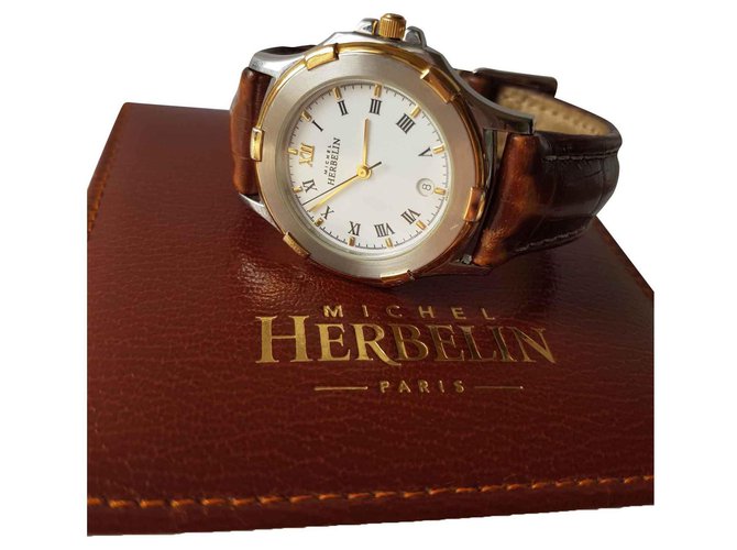 Michel Herbelin Quarzuhren Braun Leder Stahl  ref.113780