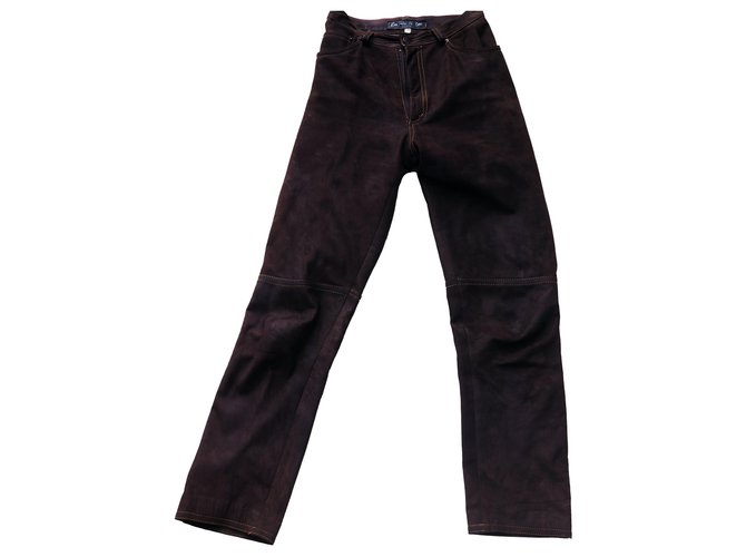 Autre Marque Chocolate leather pants with stitching Dark brown Deerskin  ref.113783