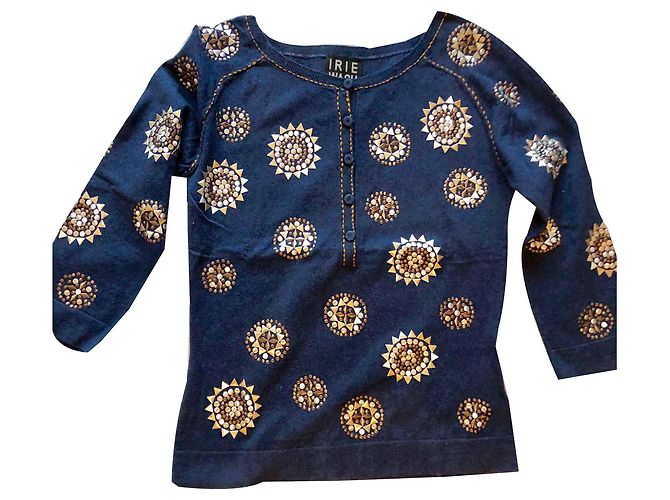Irié Cotton Sweater Blue Jeans with Rosette Sequins