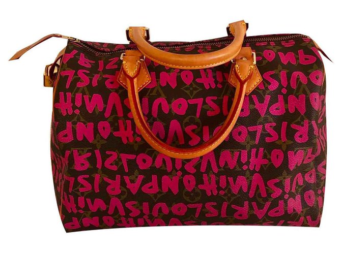 Louis Vuitton Speedy Graffiti 30 Pink Leather Cloth ref.113929 - Joli Closet