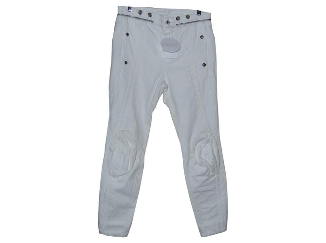 Chloé Pantalons, leggings Coton Blanc  ref.113931