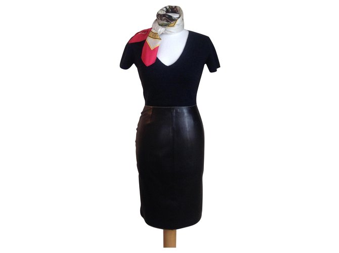 PAULE KA black leather Pencil Skirt  ref.114000