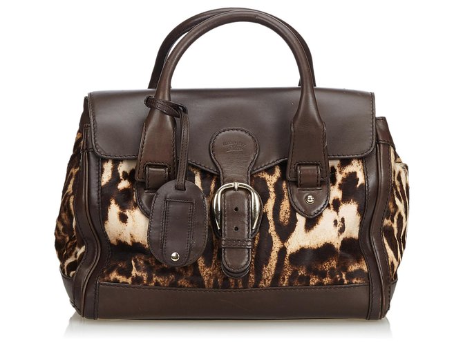 Gucci Leopard gedruckte Pony Hair Handtasche Braun Weiß Roh Leder Rosshaar  ref.114090