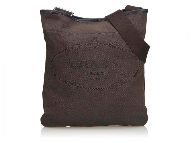 Prada Canapa Nylon Crossbody Bag Black Leather Cloth  ref.114105