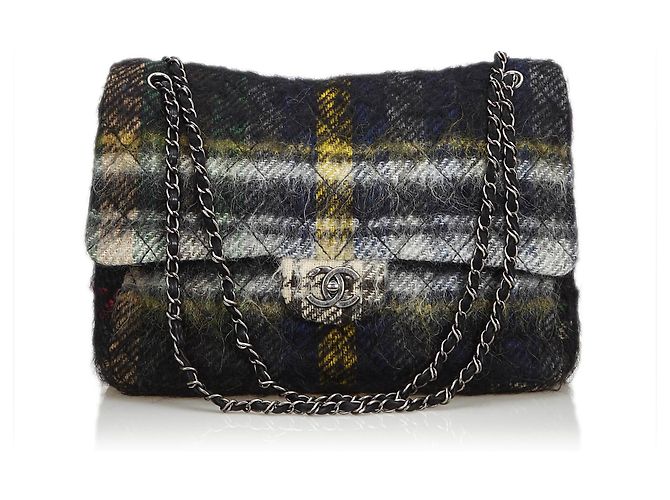 Timeless Chanel Bolsa de aleta de couro de lã Maxi clássico Preto Multicor