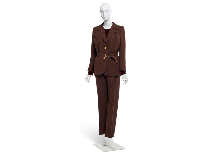 Yves Saint Laurent tailor jacket pants Dark brown Wool  ref.114348