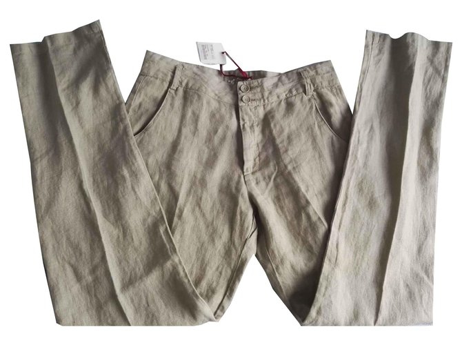 Autre Marque Nuovi pantaloni in lino naturale 40a Kanopé Val 79€ Beige Biancheria  ref.114357