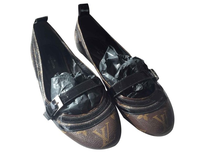 Louis Vuitton Sapatilhas de ballet Castanho escuro Lona  ref.114366