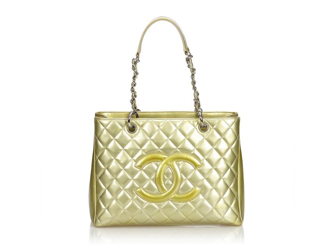 Chanel Patent Leather Grand Shopping Tote Golden  ref.114512