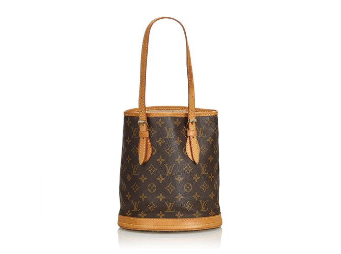 Louis Vuitton Monogram Petit Bucket Brown Leather Cloth  ref.114513