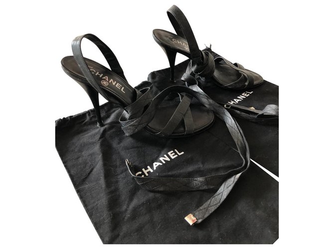 Chanel Sandals Black Leather  ref.114801