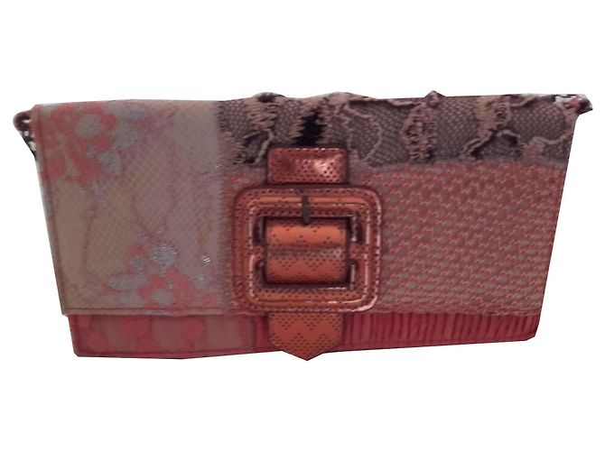 Autre Marque Naj Oléari Borsa a Spalla Patchwork in Pizzo Arancione