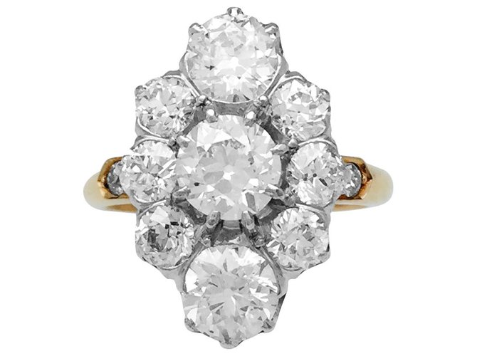 inconnue Gelbgold- und Platin-Marquise-Ring, alte geschliffene Diamanten. Gelbes Gold  ref.114867