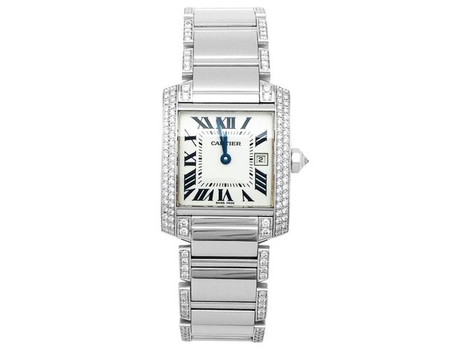Reloj cartier, "Tanque francés", oro blanco y diamantes.  ref.114873