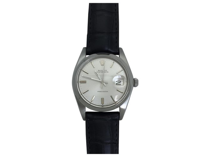 Rolex-Uhr, Modell "Oysterdate Precision" Stahl auf Leder.  ref.114885