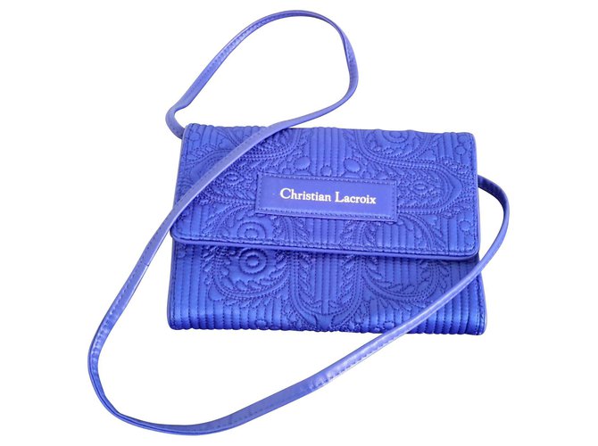Christian Lacroix Pouch / wallet leather and satin Blue  ref.114909