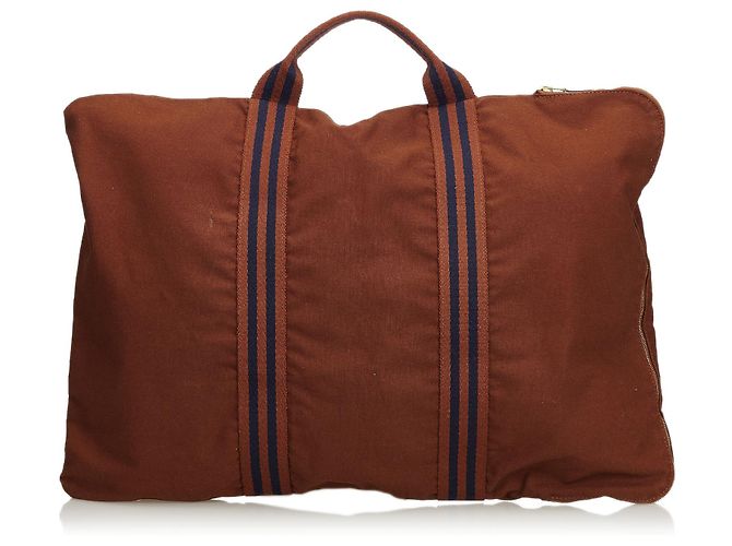 Hermès Canvas Porte-Document Business Bag Brown Blue Navy blue