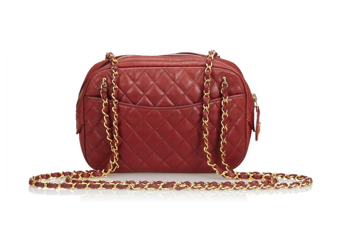 Chanel Lambskin Leather Quilted Camera Bag Red  ref.114973